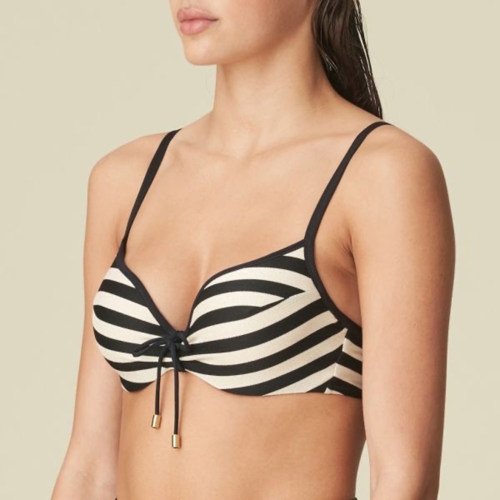 Marie Jo Swim Merle Heart Shape Bikini Top In Noir Rayure 1002916 E‎ $140